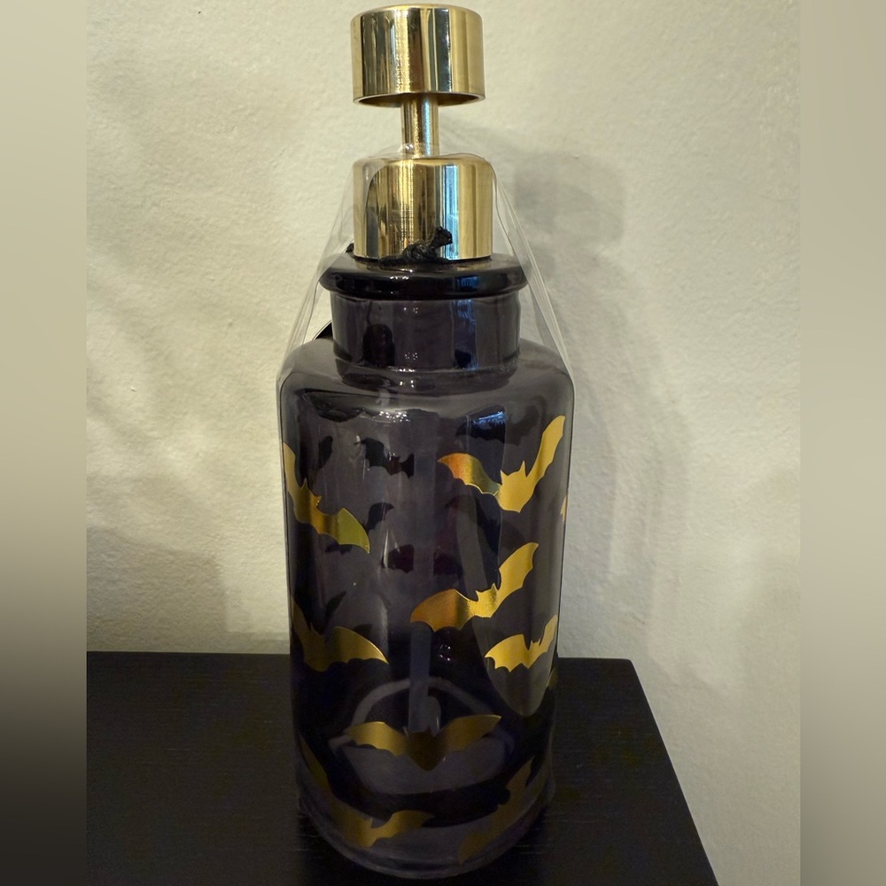 Moonlit Spell Black and Gold Bat Glass Soap or Lotion Dispenser NWT - Picture 3 of 3